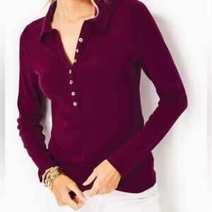 NWT Lilly Pulitzer Women's Reema Polo Top - Amarena Cherry
